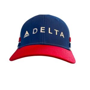Delta Air Lines Trucker Hat Blue Red White Mesh Snapback Baseball Cap Logo